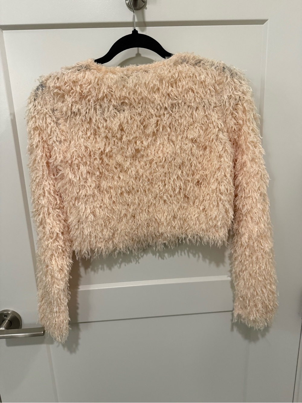 Zara Peach Fuzzy Cropped Crewneck Sweater